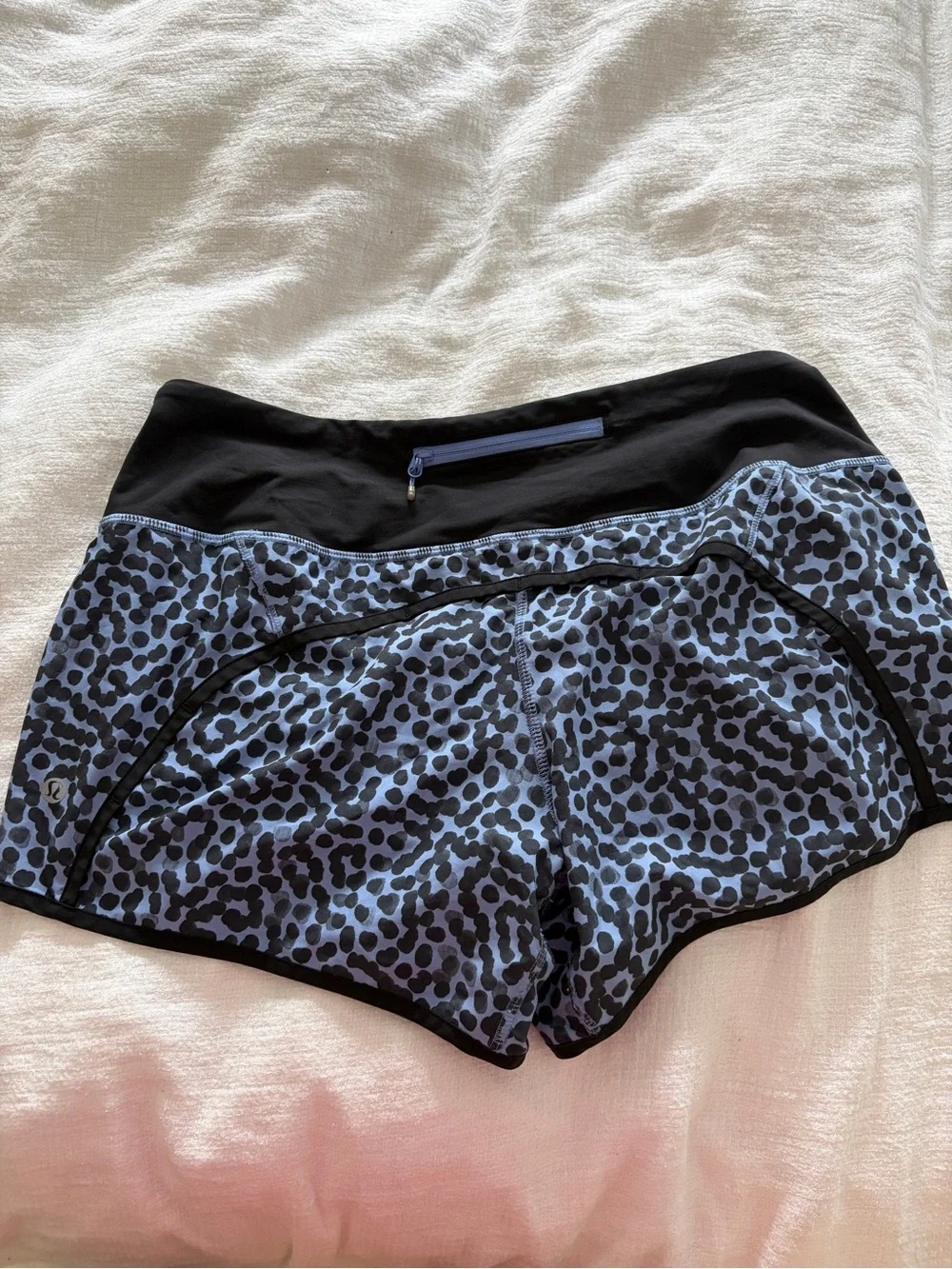 lululemon athletica Blue Leopard-Print Athletic Shorts with Black Waistband